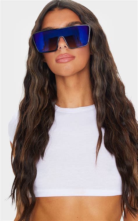 30Montaigne SU Lunettes de soleil carrées oversize bleues 